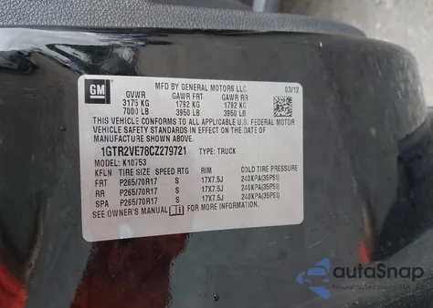 2012 GMC Sierra 1500 Sle z USA, uszkodzony, nr VIN 1GTR2VE78CZ279721